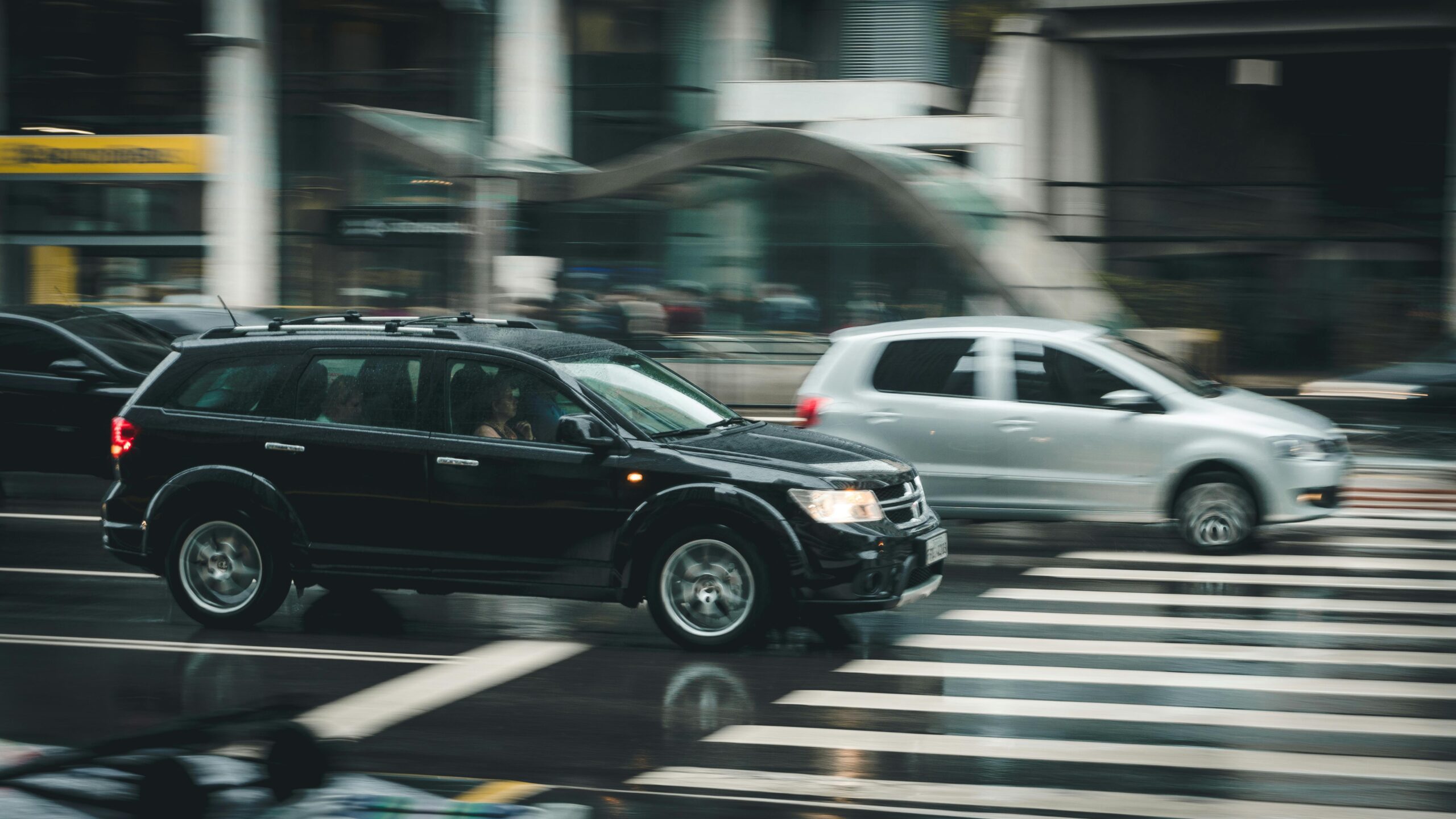 cars driving in a city